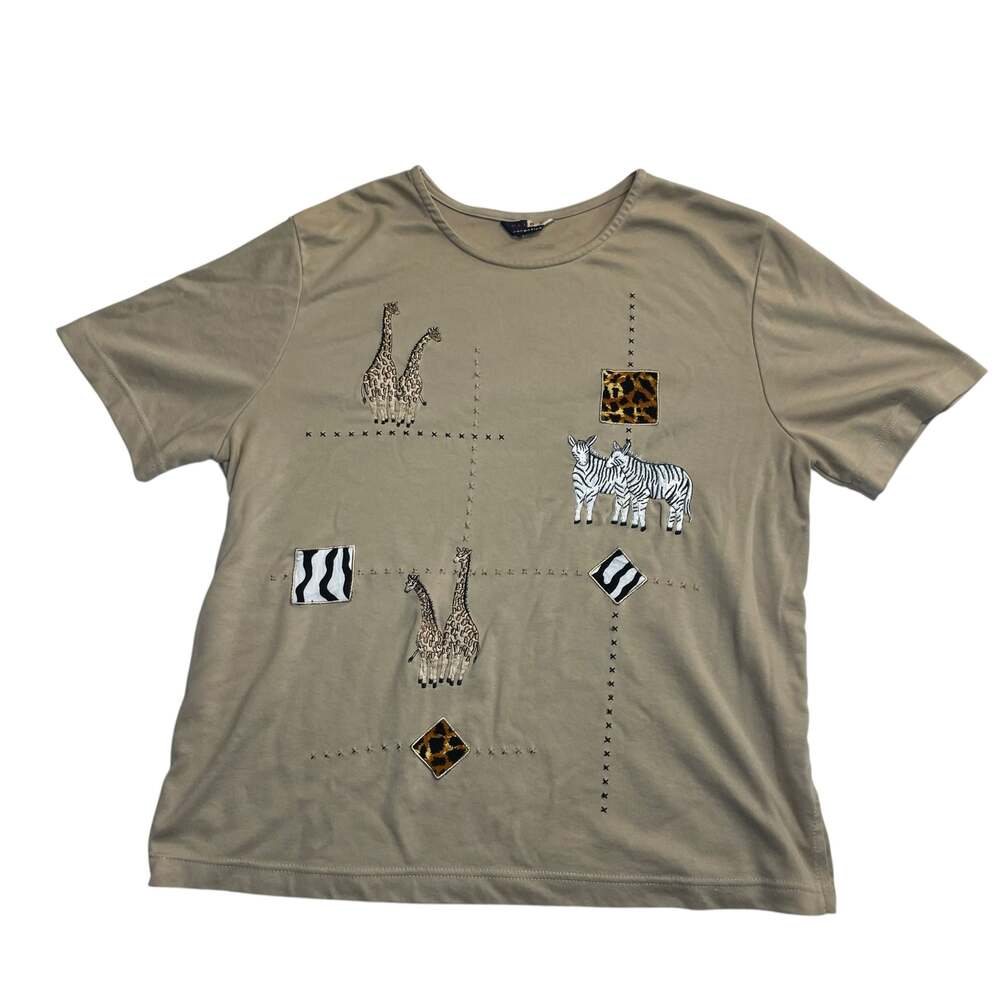 Club Z Collection Safari Animal Embroidered T-Shirt Women’s XL Beige